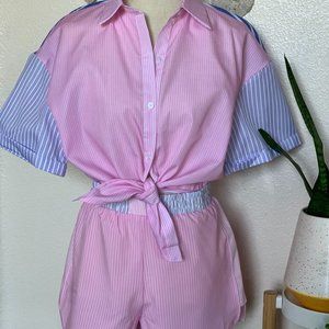 Contrasting Striped poplin shirt and shorts - set